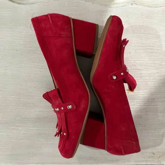 Franco Sarto Red Suede Women's Heeled Loafers - Picture 5 of 8